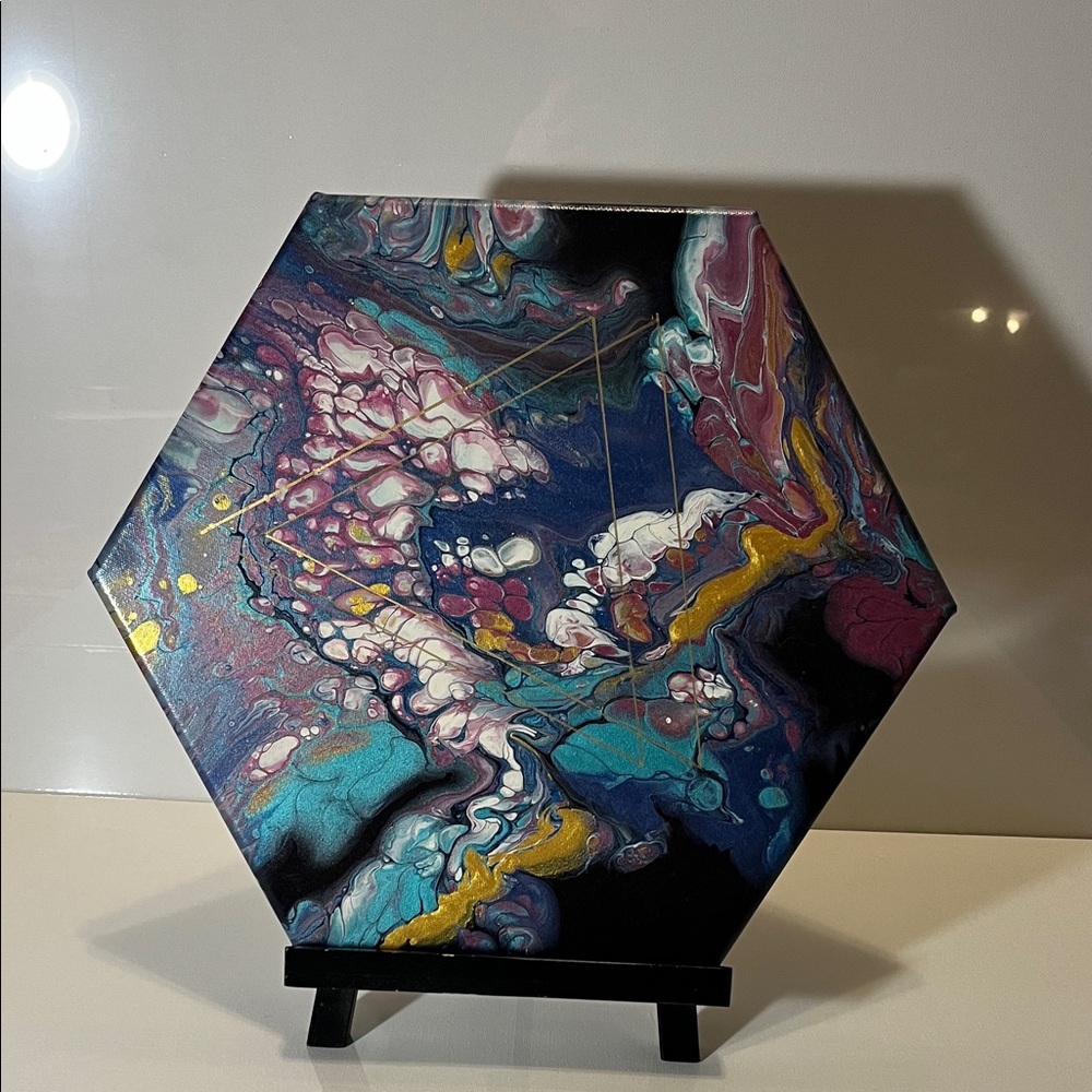 Abstract Hexagonal Canvas Art with Multicolor Swirls